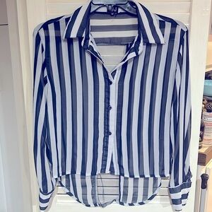Very J Navy & White Striped button down